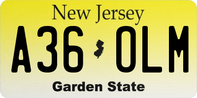 NJ license plate A36OLM