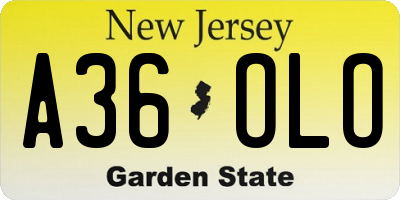 NJ license plate A36OLO