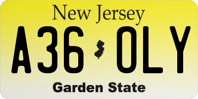 NJ license plate A36OLY