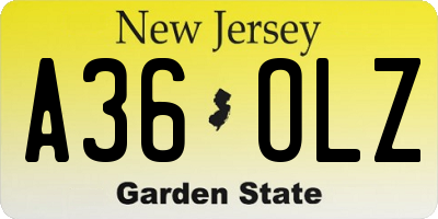 NJ license plate A36OLZ