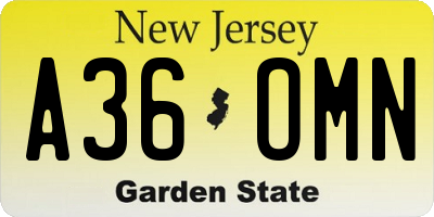 NJ license plate A36OMN