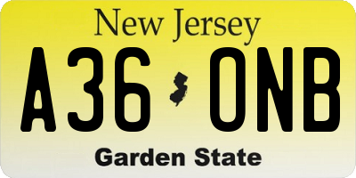 NJ license plate A36ONB