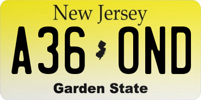 NJ license plate A36OND