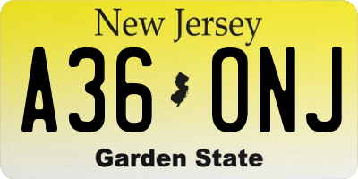 NJ license plate A36ONJ
