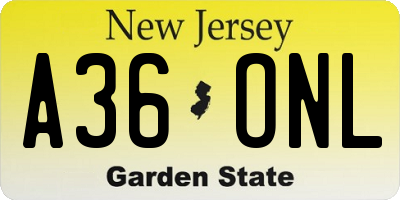 NJ license plate A36ONL
