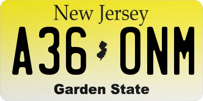 NJ license plate A36ONM