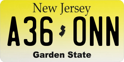 NJ license plate A36ONN
