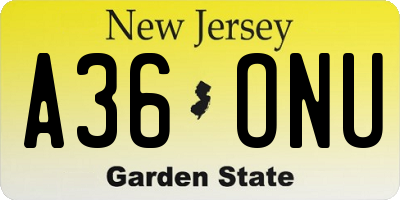 NJ license plate A36ONU