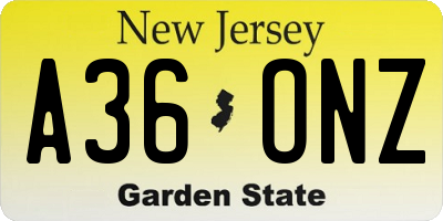NJ license plate A36ONZ