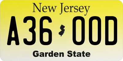 NJ license plate A36OOD