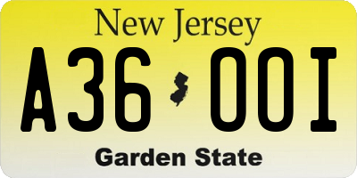 NJ license plate A36OOI