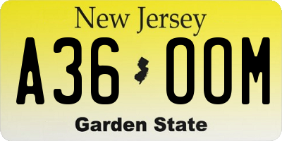 NJ license plate A36OOM