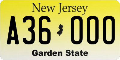 NJ license plate A36OOO