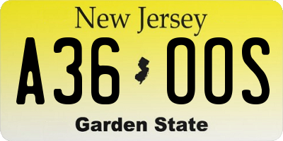NJ license plate A36OOS