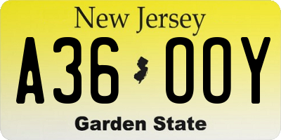 NJ license plate A36OOY
