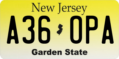 NJ license plate A36OPA