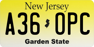 NJ license plate A36OPC