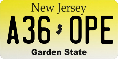 NJ license plate A36OPE