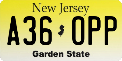 NJ license plate A36OPP
