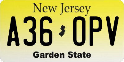 NJ license plate A36OPV