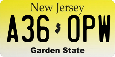 NJ license plate A36OPW