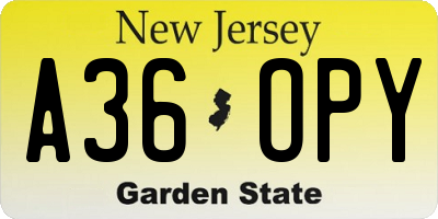 NJ license plate A36OPY