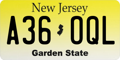 NJ license plate A36OQL