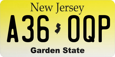 NJ license plate A36OQP