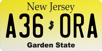 NJ license plate A36ORA