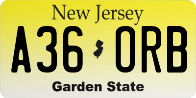 NJ license plate A36ORB