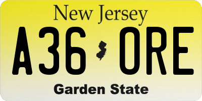 NJ license plate A36ORE