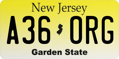 NJ license plate A36ORG