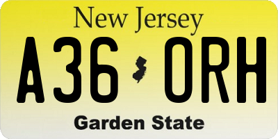 NJ license plate A36ORH