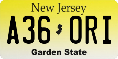 NJ license plate A36ORI