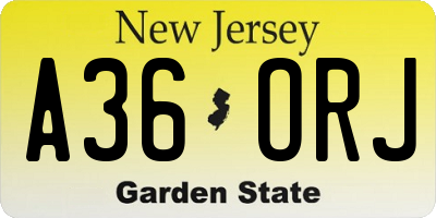 NJ license plate A36ORJ