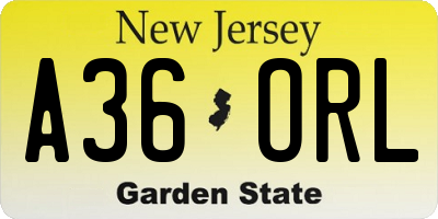 NJ license plate A36ORL