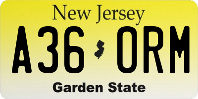 NJ license plate A36ORM