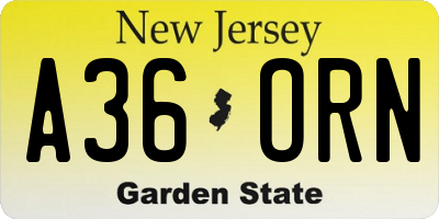 NJ license plate A36ORN