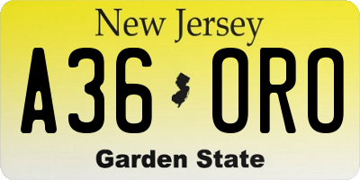 NJ license plate A36ORO