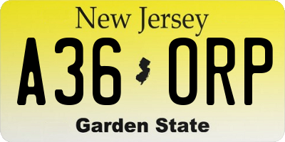 NJ license plate A36ORP