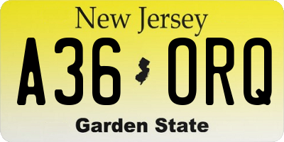 NJ license plate A36ORQ