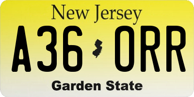 NJ license plate A36ORR