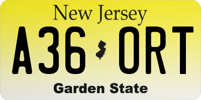 NJ license plate A36ORT