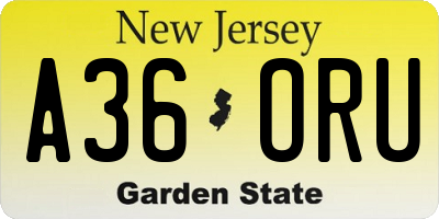 NJ license plate A36ORU