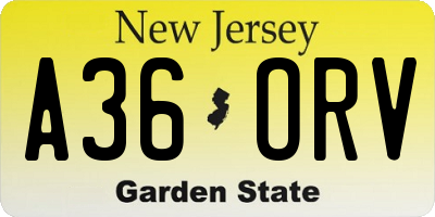 NJ license plate A36ORV