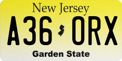 NJ license plate A36ORX