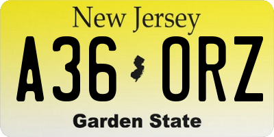 NJ license plate A36ORZ