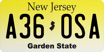 NJ license plate A36OSA