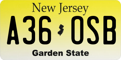 NJ license plate A36OSB
