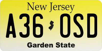 NJ license plate A36OSD
